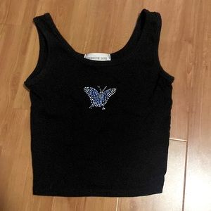 OBSESSIVE LOVE: black crop tank top with butterfly